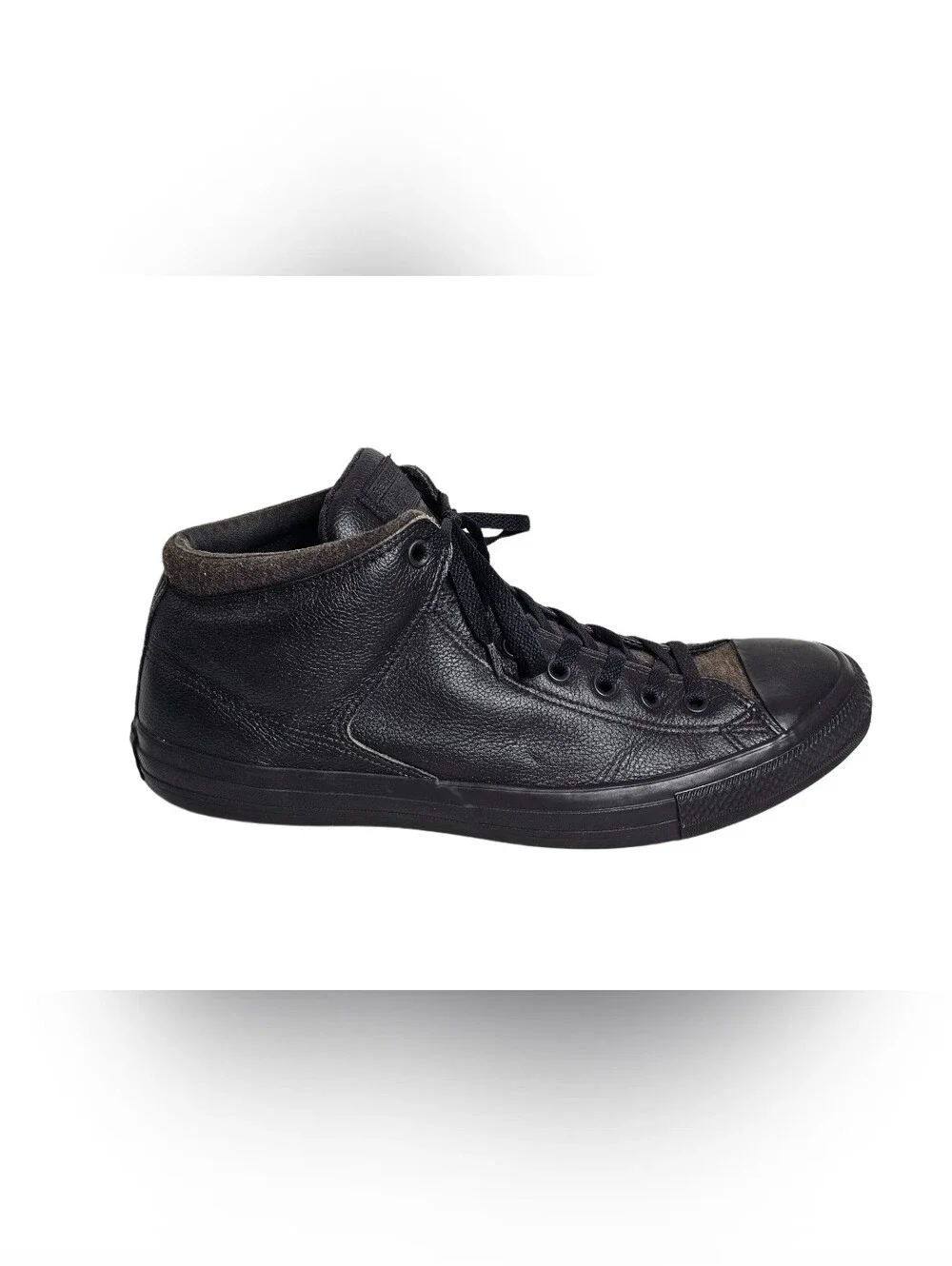 ​Converse CTAS High Street Leather Triple Black 161473C Mid Top Sneakers Men 13